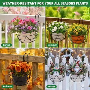 Black Iron Flower Pot Railing <b>Basket</b> Holder with Dual <b>Hanging</b> Hooks Open <b>Wire</b> Support for Balcony Garden Patio Window Indoor - Product Image 3
