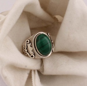 Vintage Malachite <b>Ring</b> 925 Sterling Silver Classic Antique Victorian Design Green Banded Gemstone Women's Artisan Jewelry Party - Product Image 6
