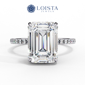 Anillo de Compromiso de Lujo con Diamante Cultivado en Laboratorio, Corte Esmeralda, Solitario, Oro de 18k, 14k, 9k o Plata de Ley, con Tallo Curvo, Joyería Fina - Product Image 4