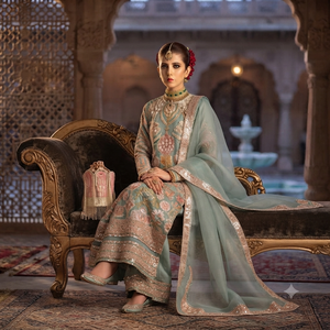 STAR IMPEX Elegant Mint Green Embroidered Salwar Kameez <b>Women</b> <b>Wedding</b> Traditional Indian Pakistani <b>Dress</b> Floor-Length Silk - Product Image 6