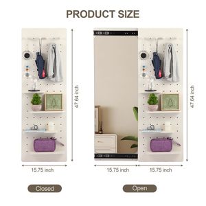Specchio a Parete a Figura Intera con Mensola Multifunzionale, Specchio per Tutto il Corpo con Ganci e Ripiani Espositivi - Product Image 3