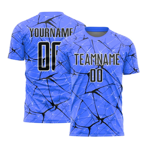 Custom Blue & <b>Black</b> Crackle Sublimated Print Soccer Jersey <b>Mesh</b> Breathable Custom Number Team Apparel O-Neck Football Jerseys - Product Image 1