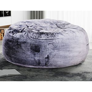 Moderno Pouf Rotondo da 5 Piedi in Morbida Pelliccia Sintetica Viola con Imbottitura in Memory Foam - Product Image 1
