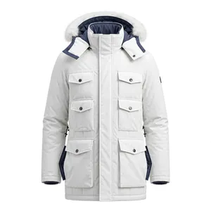 <b>Men's</b> <b>White</b> Fleece <b>Jacket</b> Waterproof Zipper Closure Sporty Autumn Regular Fit Solid Color Polyester Shell Color Blocking - Product Image 1