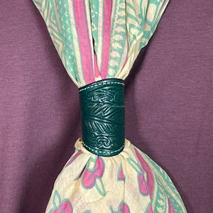 New Wholesale Western Style Scarf Holder Custom Tooled Leather Cowgirl Fashion <b>Accessory</b> for Bandanas Wild Rags and Neck - Product Image 5