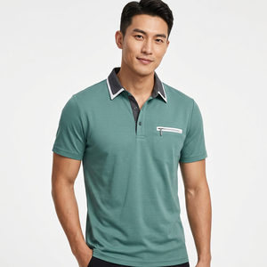 Polo en tricot uni à manches courtes pour homme avec poche, style décontracté, vert - Product Image 5