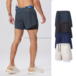 Short de sport avec poche intérieure pour téléphone pour homme Short de course respirant à séchage rapide 2 couches Logo personnalisé Short actif 2 en 1 - Product Image 5