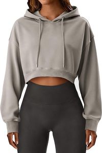Oversized Hooded Cropped Sweatshirt Solid Color <b>Drop</b> Shoulder Full Sleeve Autumn Women's Plus Size Top - Product Image 4