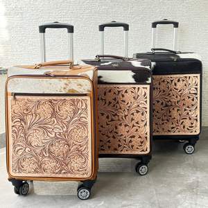 2026 New Premium Hand Tooled Cowhide Leather Luggage Bag Hot Sale Floral Design Western Genuine Leather Travel Big Size Suitcase - Product Image 4