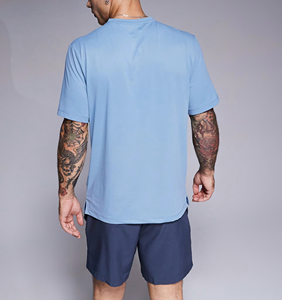 Ensemble T-shirt et short pour homme, coupe ajustée, 100% coton, tissu mesh imprimé, contraste, bleu ciel uni, séchage rapide, respirant - Product Image 3