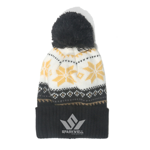 Bonnet unisexe SPARKWELL en jacquard avec pompon, motif géométrique rouge et noir, 56-58 cm, chapeau d'hiver décontracté pour l'extérieur - Product Image 2