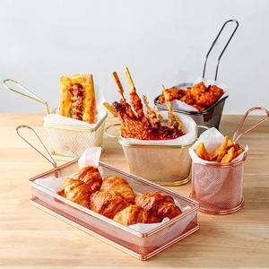 Cesta de almacenamiento de acero inoxidable electrochapado con doble asa y diseño de malla para patatas fritas, patatas a la francesa, dim sum y otros alimentos. - Product Image 4