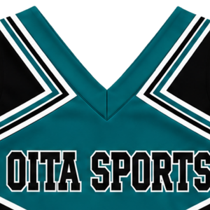Uniforme de cheerleading bleu sarcelle foncé, noir et blanc, avec haut court sans manches à col en V et jupe plissée, pour spectacle de danse et équipe de cheerleading - Product Image 3
