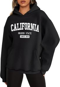 Sweat-shirt à capuche ample pour femme, imprimé graphique, avec logo frontal, style streetwear décontracté, poche, 100 % coton - Product Image 6