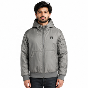 Men's Nylon Hooded Puffer Hoodies Warm Winter <b>Zip</b> <b>Up</b> Outerwear Insulated Bomber Coat With Pocket OEM Custom Men's <b>Jackets</b> USA - Product Image 1