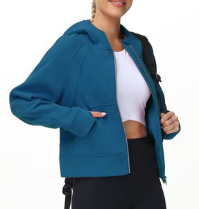 Sudadera con Capucha y Cremallera para Mujer, de Forro Polar, Azul Sólido, Manga Larga, Transpirable, para Otoño - Product Image 2