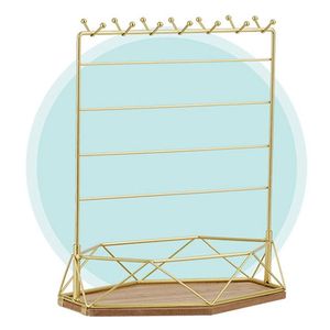 Minimalist Brass T-Bar Necklace Stand With White Marble Base Round Design For Indoor Bedroom Use Durable Home Decor - Product Image 2