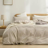 Parure de lit en lin naturel adouci 5 pièces : 1 housse de couette, 1 drap plat, 1 drap-housse, 2 taies d'oreiller – Idéale pour la maison et l'hôpital, ultra douce