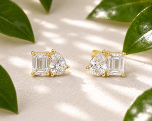 Pendientes de Oro Sólido de 14K y 18K con Diamantes Cultivados en Laboratorio de 1.00 CTW VVS2 VS1, Corte Pera y Esmeralda, Tipo Toi Et Moi, Plata 925, Fábrica OEM ODM - Product Image 1