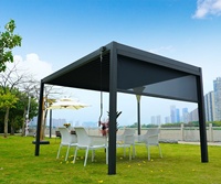 Gazebo d'extérieur autoportant en aluminium avec structure thermolaquée gris foncé et toit rigide en forme de pyramide pour les aménagements de villas et de jardins