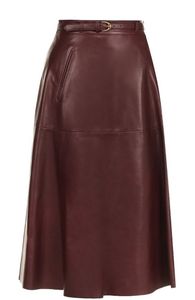 Jupe midi en cuir pour femme, taille haute, coupe trapèze, avec ceinture, couleur unie élégante, design brillant, à porter toute l'année - Product Image 3