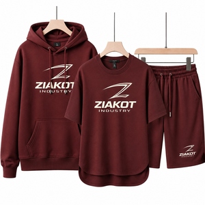 Conjunto de 3 piezas de sudadera y pantalones de chándal de algodón 100% de alta calidad para hombre, personalizado, de corte holgado, que incluye camiseta, pantalones cortos y sudadera con capucha. - Product Image 1