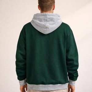 เสื้อสเวตเชิ้ตมีฮู้ดสีเขียวสำหรับผู้ชาย ทรงปกติ ผ้าฝ้ายฟลีซ สวมใส่สบายๆ สำหรับฤดูใบไม้ร่วง ดีไซน์กระเป๋าสีพื้น - Product Image 2