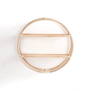 Vintage Circle Rattan <b>wall</b>-<b>mounted</b> <b>shelf</b> Round Bamboo Floating <b>Shelf</b> 2 Tier Living Room Plant Pot Decorative Storage Organizers - Product Image 1