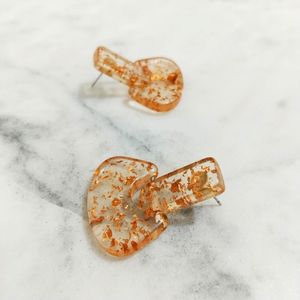 Colorful Transparent Terrazzo Resin with Wood Oval Earrings <b>Eye</b>-Catching Handmade Drops - Product Image 5