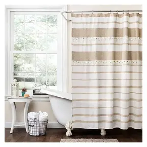 High-end Horizontal Sky Blue White Attractive Striped Waterproof Polyester Fabric Partition Curtain Designed Embroidered Drapes