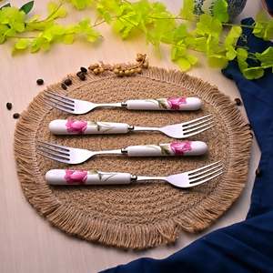 Regal Rose Luxury Metal Disposable <b>Fork</b> Set 4-Piece Ceramic-Handled Dinner and Fruit <b>Forks</b> for Home Restaurant Back to School - Product Image 4