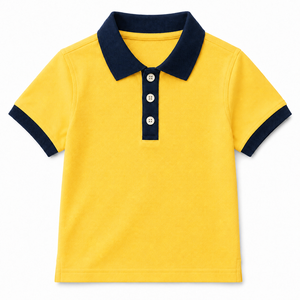 Polo pour garçons à col contrastant, manches courtes, en coton tricoté uni anti-boulochage, décontracté, été, pour enfants - Product Image 4
