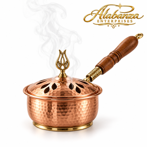ALABANZA ENTERPRISES Brûleur d'encens Bakhoor de luxe en cuivre et laiton avec poignée en bois, aromatique indien, écologique, pour la maison, l'hôtel, le Ramadan - Product Image 2