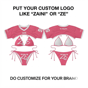 220 GSM Premium Polyester Pink <b>White</b> Panel High Waist Plunge Neck Anti-Bacterial Reversible <b>Bikini</b> <b>Set</b> Custom Logo Digital Print - Product Image 1