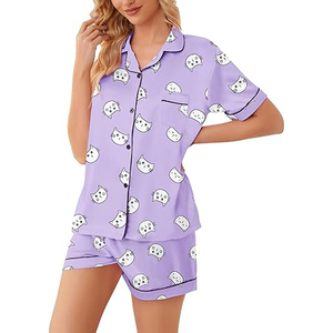 Conjunto de Pijama Casual para Mujer, Manga Corta, Cuello Redondo, Pantalones Cortos con Cordón, MOQ Bajo - Product Image 3