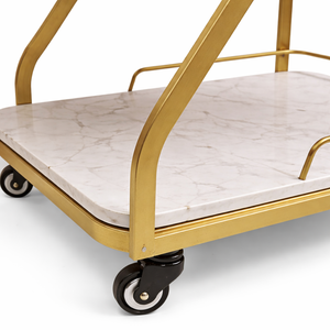 Carrito de Bar de Metal Dorado de Lujo con Estantes de Mármol, Carrito de Servicio Rodante de 3 Niveles con Ruedas, Carrito de Bebidas Moderno para el Hogar y Hoteles - Product Image 3
