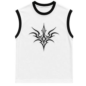 Camiseta sin Mangas Blanca con Diseño Gótico Bordado en Negro, Chaleco Casual de Verano para Mujer, Cuello Redondo, Tops de Moda Personalizados - Product Image 1