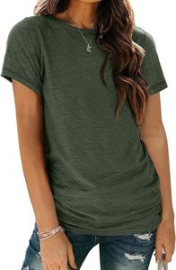 <b>Women's</b> Olive Green O-Neck Short Sleeve Regular Fit Cotton Knitted T-Shirt Casual Solid Color Breathable All Seasons <b>Top</b> - Product Image 6