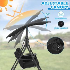 Dondolo da Giardino a 2 Posti Nero con Vassoio Girevole a 360 Gradi e Pratico Vano Portaoggetti in Metallo - Product Image 6