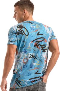 T-shirt bleu à manches courtes pour homme avec col uni, coupe classique, jersey tricoté décontracté 270g 100% coton - Product Image 3