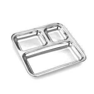 Assiettes de camping rectangulaires en acier inoxydable avec compartiments, écologiques, pour le déjeuner, avec couvercle, design classique et minimaliste - Product Image 6