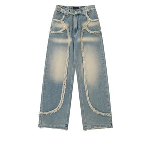 Newest Design Men's 100% Cotton Flare Acid Stonewashed High <b>Stretch</b> <b>Denim</b> Embroidery Black Fleece Lining Breathable Quick Winter - Product Image 2