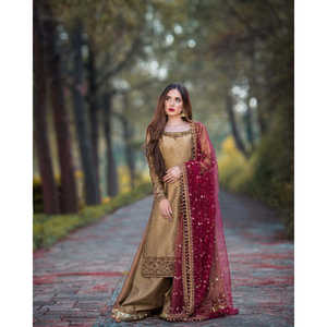 Fancy HK Women's <b>White</b> Plazzo <b>Top</b> Set with Embroidery and <b>Sequin</b> Work Size L Including Dupatta - Product Image 1