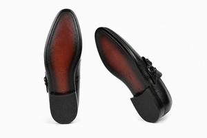 Chaussures habillées d'automne faites à la main en cuir pleine fleur à bout pointu, style mocassin à double boucle, anti-perforation, antidérapantes, semelle en caoutchouc britannique - Product Image 2