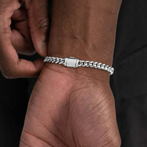 Classic White Gold Cuban Link <b>Bracelet</b> | Polished Cuban Chain <b>Bracelet</b> for <b>Men</b> & Women - Product Image 1