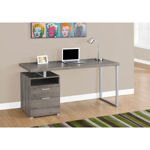 Scrivania per Computer Contemporanea da 60 Pollici per Ufficio Domestico, Laminato Marrone, Finitura in Metallo Grigio, Configurazione Sinistra/Destra per Laptop, Include Spazio di Archiviazione - Product Image 5