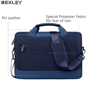 Sacoche pour ordinateur portable bicolore bleu marine avec base contrastée, deux poches de rangement, sacs pour ordinateur portable en polyester Oxford réglables et durables - Product Image 3