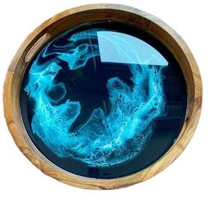 Hermosa incrustación redonda de resina con diseño de madera, bandeja para servir para jugo, agua, fruta, servir Navidad, bodas, regalos - Product Image 1