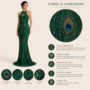 Vestido de Noche de Lujo Color Verde Esmeralda, con Lentejuelas y Cuentas, Cuello Alto, Moderno, para Fiesta Formal |   Ropa de Diseñadora para Mujer OEM India - Product Image 5