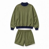 Ensemble de sweat-shirt oversize pour femme de haute qualité, couleur lavande, avec bordure noire, col rond, manches longues, short assorti décontracté pour femme